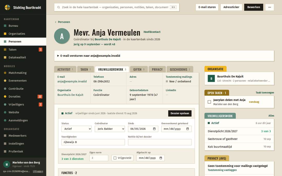 Kaart van een donateur met giften, campagnes en contactmomenten